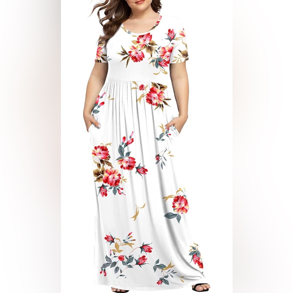 EUC White Floral Jersey Knit Maxi Dress size 5x